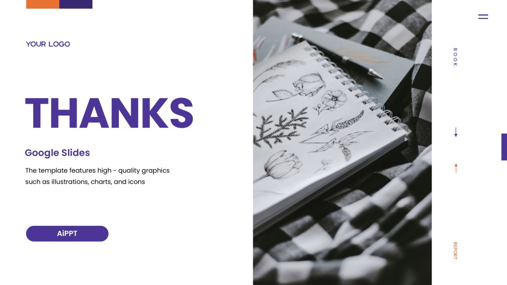 Plantilla de Google Slides para Informe de Libro de Estilo Minimalista Púrpura-Naranja