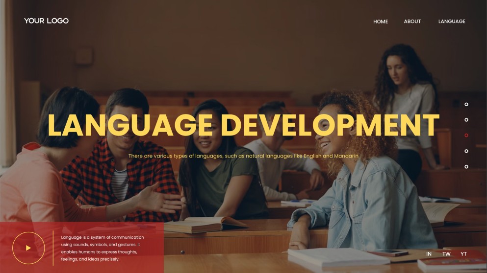 Plantilla de PPT de Teorías Académicas del Desarrollo del Lenguaje en Rojo y Amarillo