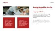 Plantilla de PPT de Teorías Académicas del Desarrollo del Lenguaje en Rojo y Amarillo