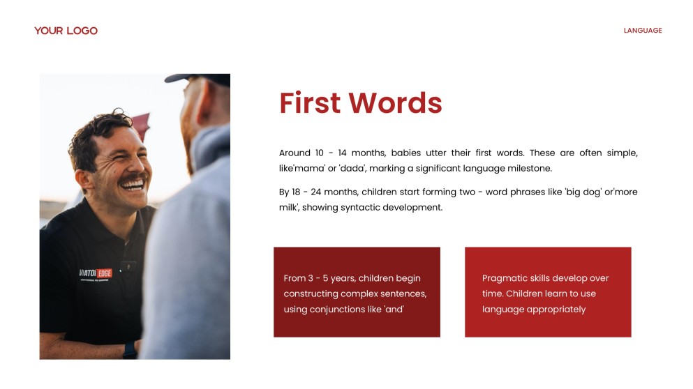 Plantilla de PPT de Teorías Académicas del Desarrollo del Lenguaje en Rojo y Amarillo