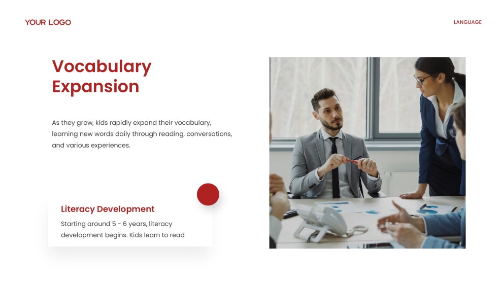 Plantilla de PPT de Teorías Académicas del Desarrollo del Lenguaje en Rojo y Amarillo