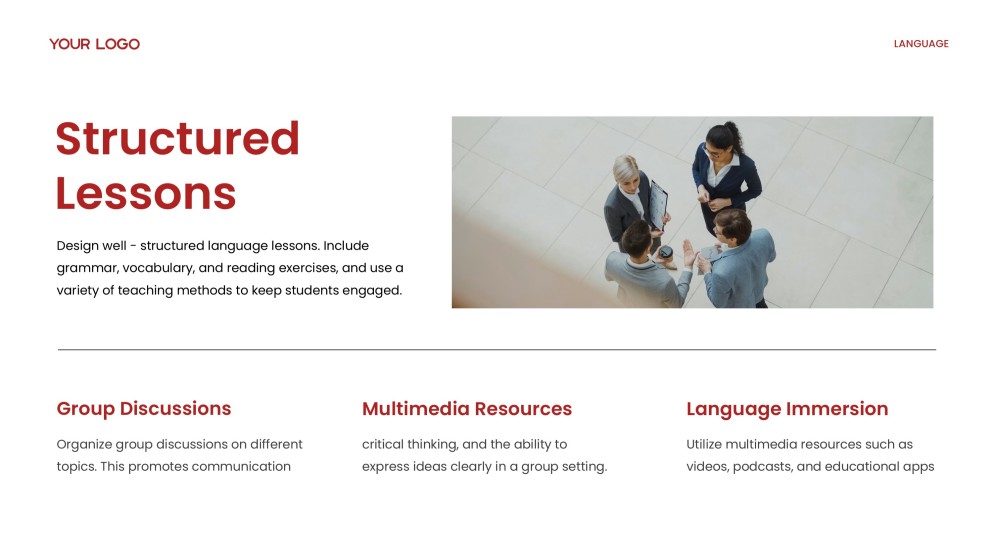 Plantilla de PPT de Teorías Académicas del Desarrollo del Lenguaje en Rojo y Amarillo