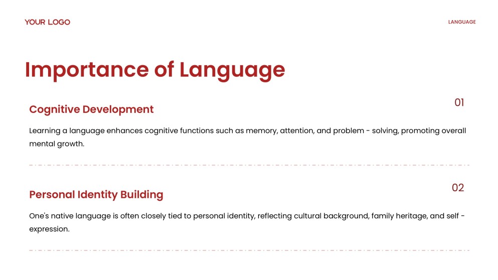 Plantilla de PPT de Teorías Académicas del Desarrollo del Lenguaje en Rojo y Amarillo