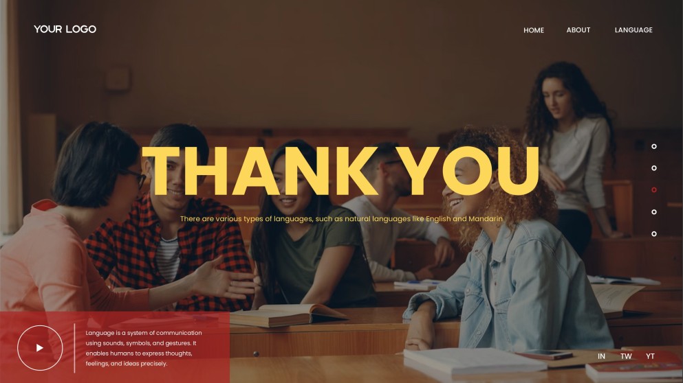 Plantilla de PPT de Teorías Académicas del Desarrollo del Lenguaje en Rojo y Amarillo