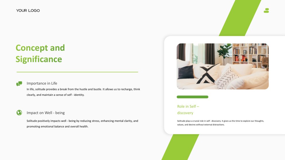 Зеленый и белый минималистичный дзен-шаблон PPT для личного пространства