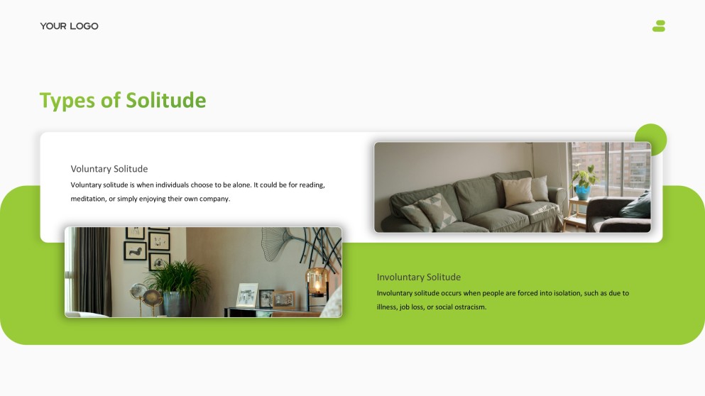 Зеленый и белый минималистичный дзен-шаблон PPT для личного пространства