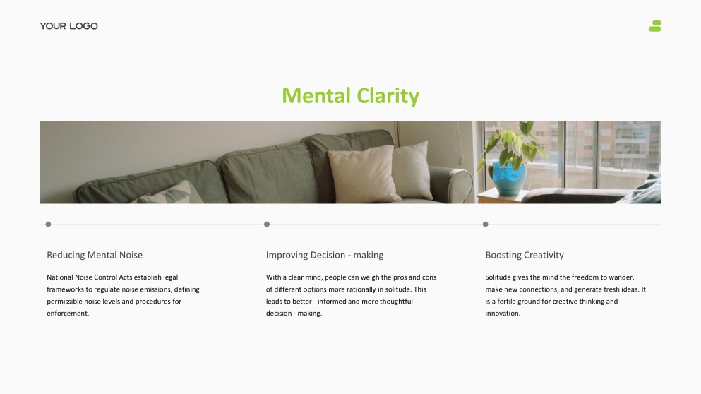 Зеленый и белый минималистичный дзен-шаблон PPT для личного пространства