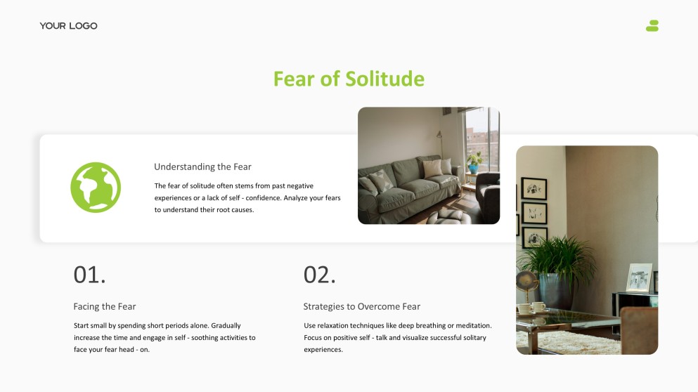 Зеленый и белый минималистичный дзен-шаблон PPT для личного пространства