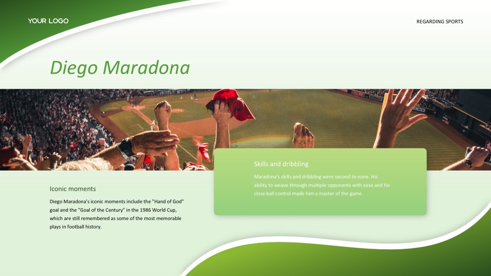 緑のグラデーション熱狂的なサッカーPPTテンプレート