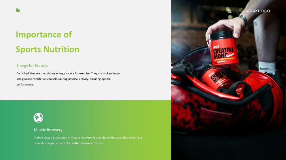 新鮮で健康的なライムグリーンのスポーツ栄養PPTテンプレート