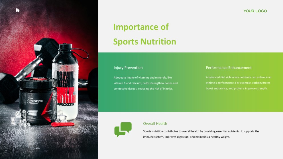 新鮮で健康的なライムグリーンのスポーツ栄養PPTテンプレート