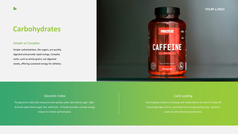 新鮮で健康的なライムグリーンのスポーツ栄養PPTテンプレート