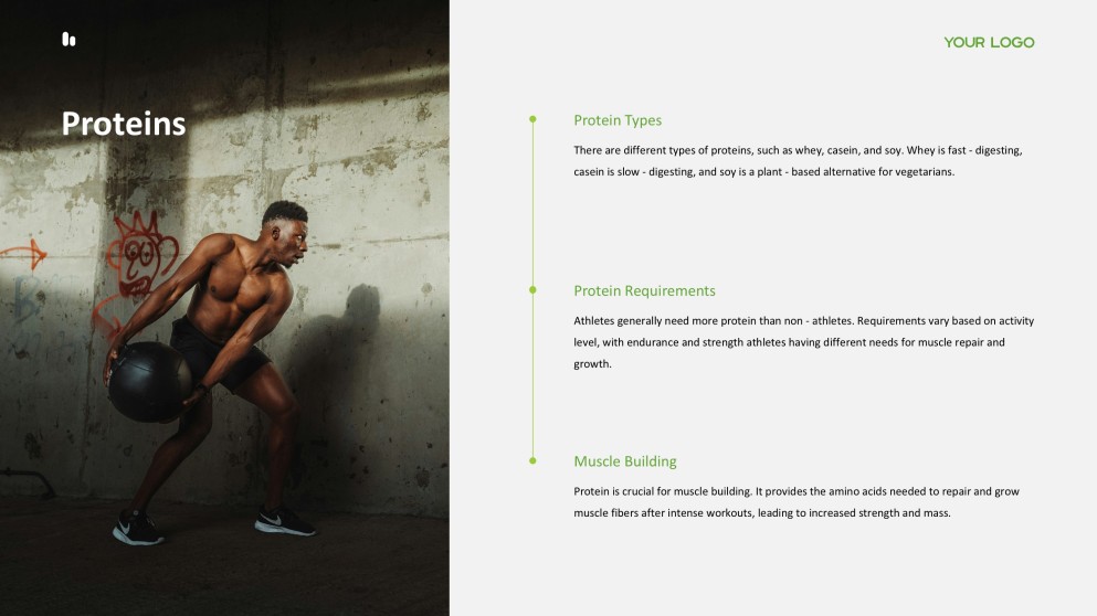 新鮮で健康的なライムグリーンのスポーツ栄養PPTテンプレート