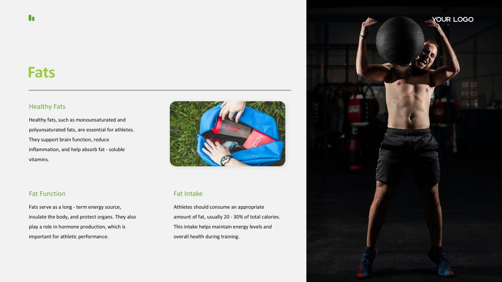 新鮮で健康的なライムグリーンのスポーツ栄養PPTテンプレート