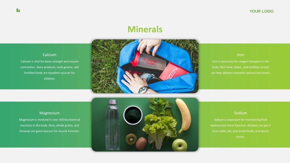 新鮮で健康的なライムグリーンのスポーツ栄養PPTテンプレート