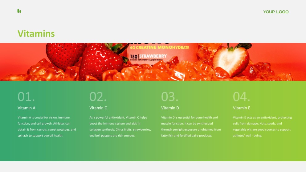 新鮮で健康的なライムグリーンのスポーツ栄養PPTテンプレート