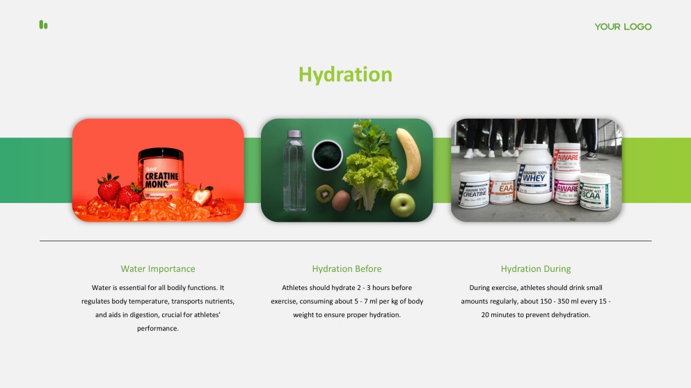 新鮮で健康的なライムグリーンのスポーツ栄養PPTテンプレート