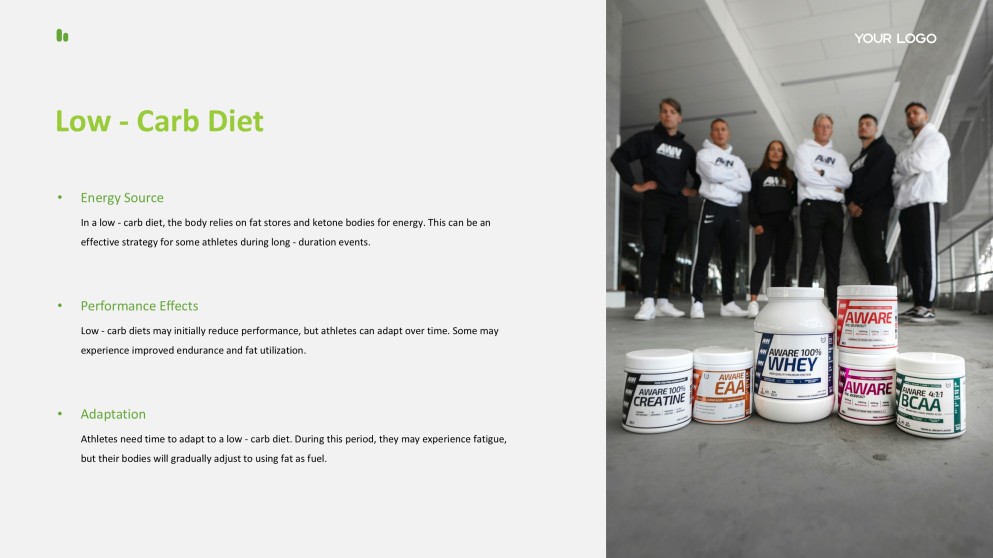 新鮮で健康的なライムグリーンのスポーツ栄養PPTテンプレート