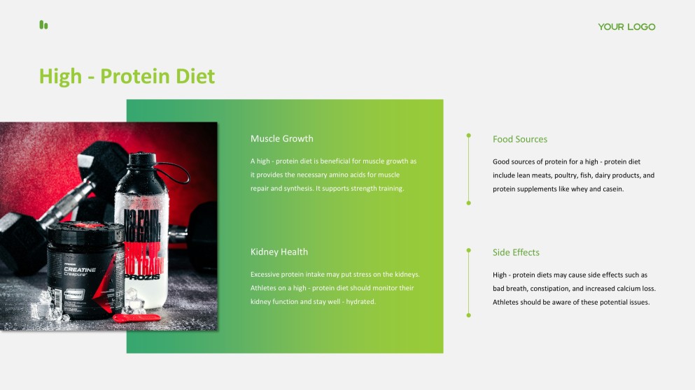 新鮮で健康的なライムグリーンのスポーツ栄養PPTテンプレート