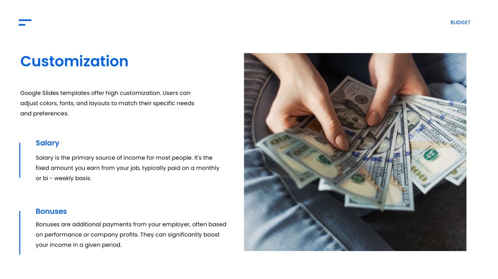 Blue Simple Google Slides Budget Template