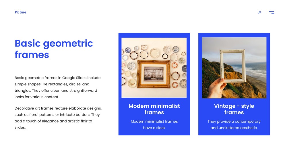 Blue Minimalist Picture Frame PowerPoint Template