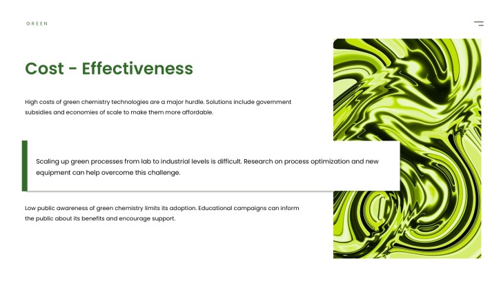 Principles of Green Chemistry PPT slide 13 - Practical Constraints