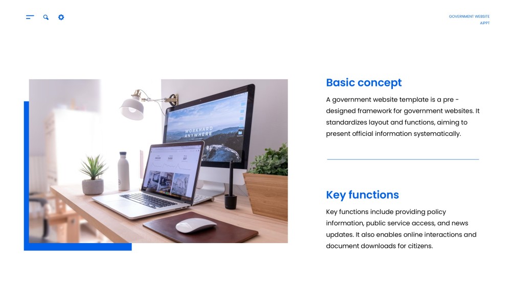Blue High-Tech Style Goverment Website Template for PPT