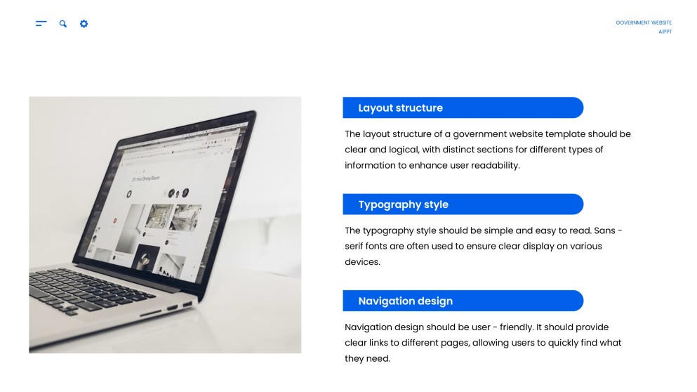 Blue High-Tech Style Goverment Website Template for PPT