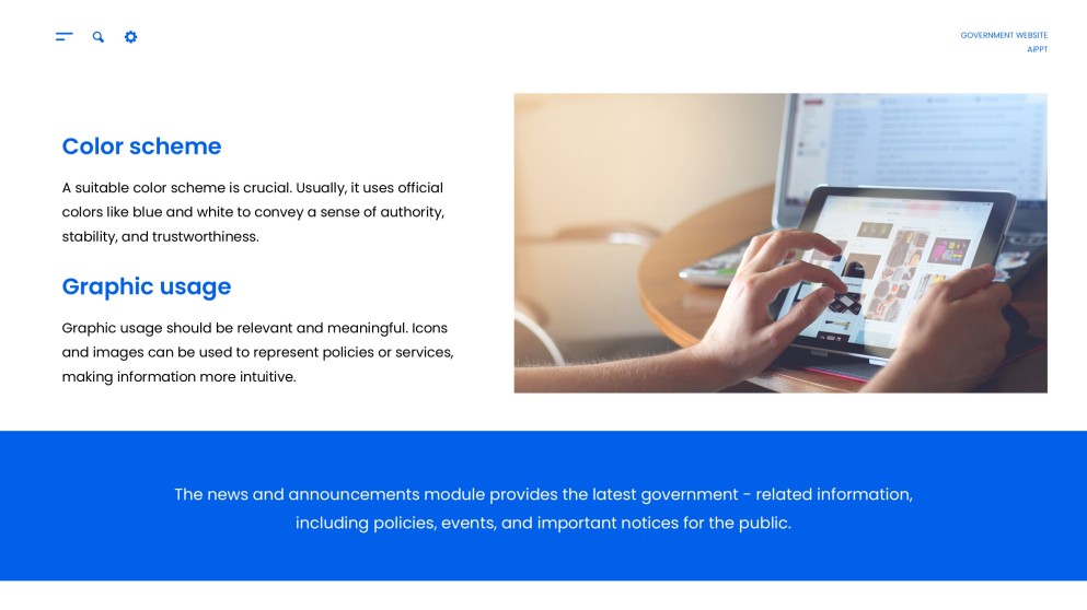 Blue High-Tech Style Goverment Website Template for PPT