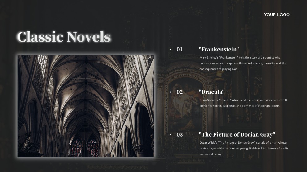 Black Gothic Google Slides Theme in Ornate Victorian Style