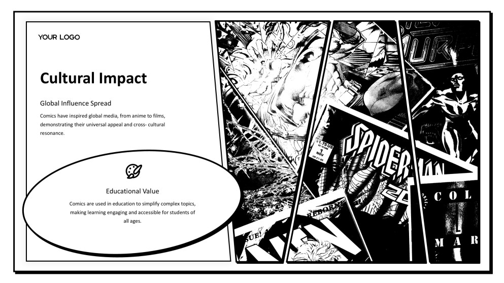 Black and White Animated Comic Book Google Slides Theme