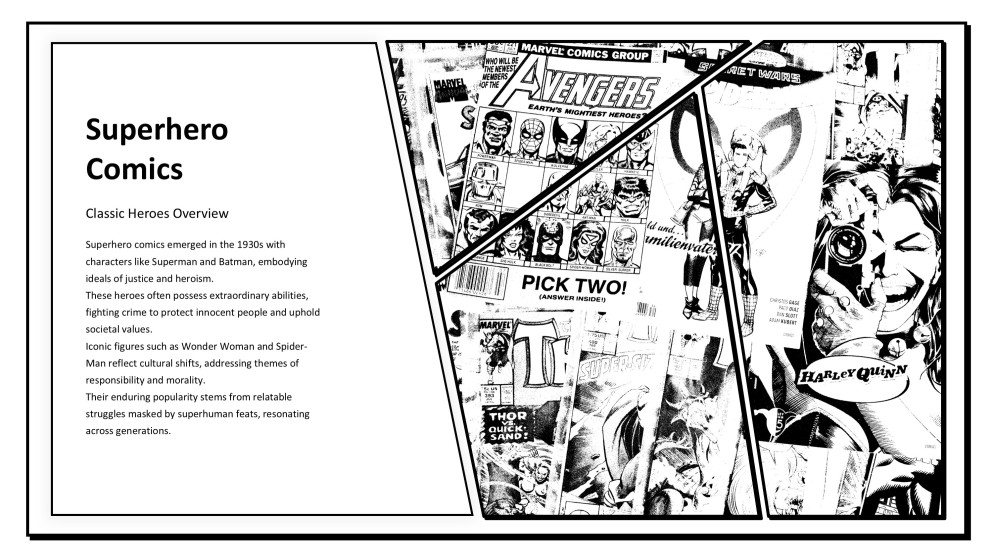 Black and White Animated Comic Book Google Slides Theme