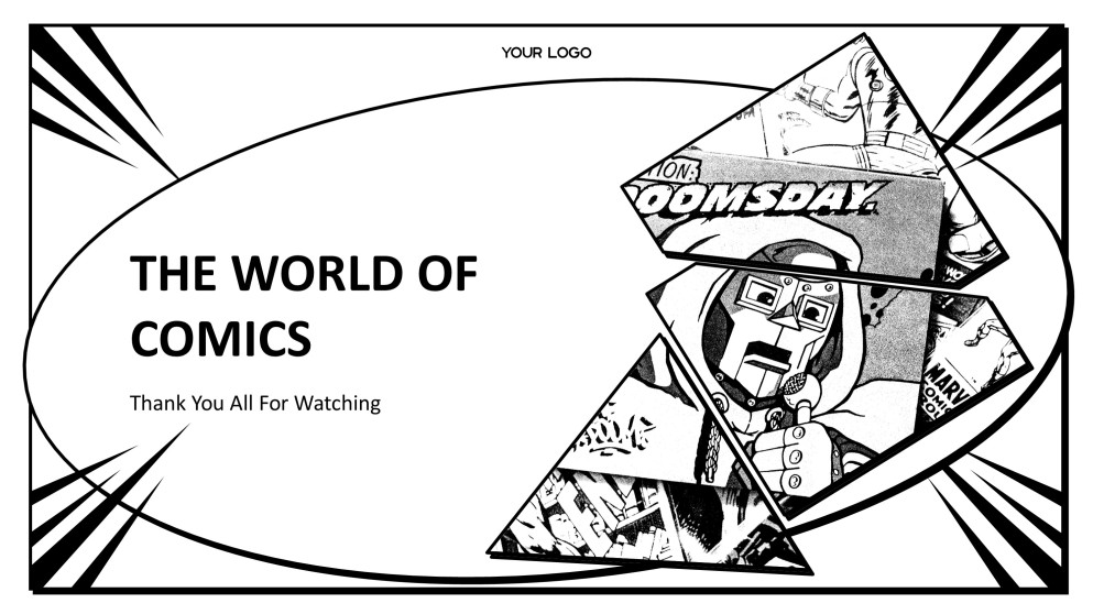 Black and White Animated Comic Book Google Slides Theme