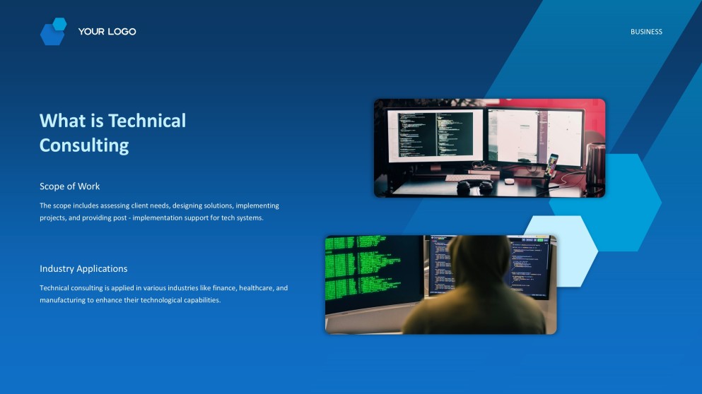 Templat PowerPoint & Tema Google Slides Perundingan Teknologi Gaya Perniagaan Biru