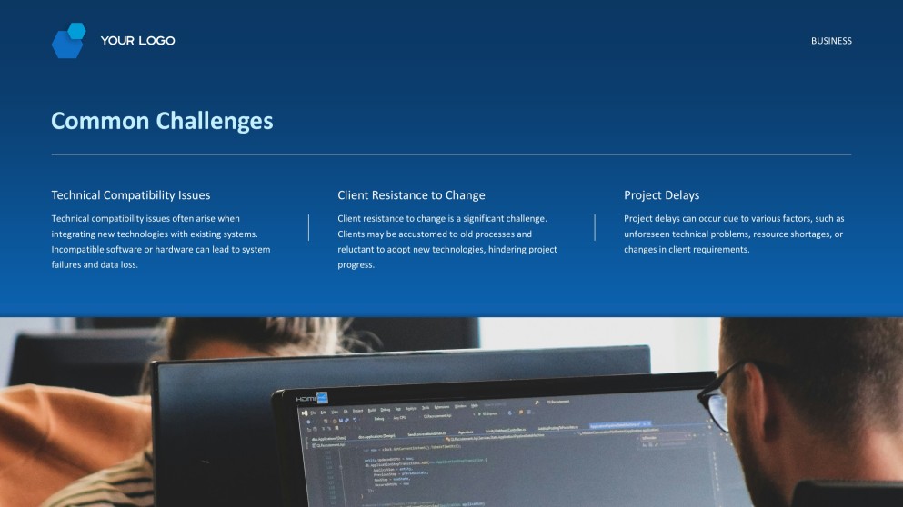 Templat PowerPoint & Tema Google Slides Perundingan Teknologi Gaya Perniagaan Biru