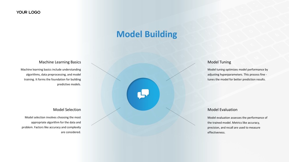 Blue Business Data Science PPT Template with Modern Workspace Photography