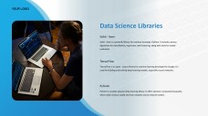 Blue Business Data Science PPT Template with Modern Workspace Photography