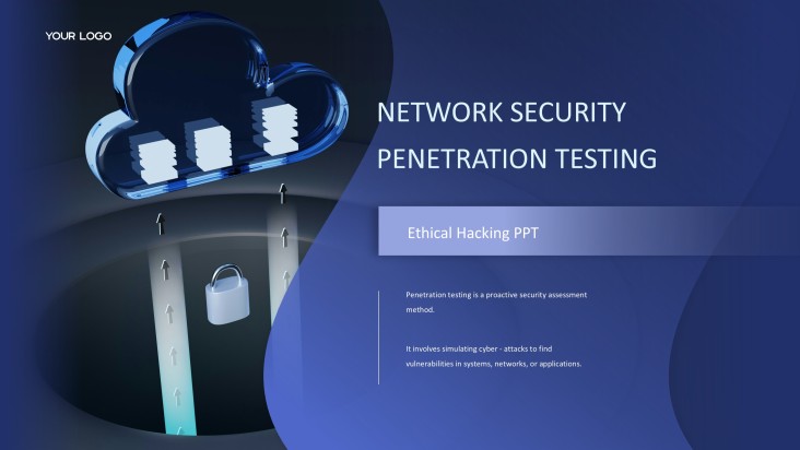 Plantilla PPT de Hacking Ético de Ciberseguridad Azul con Elegantes Iconos 3D