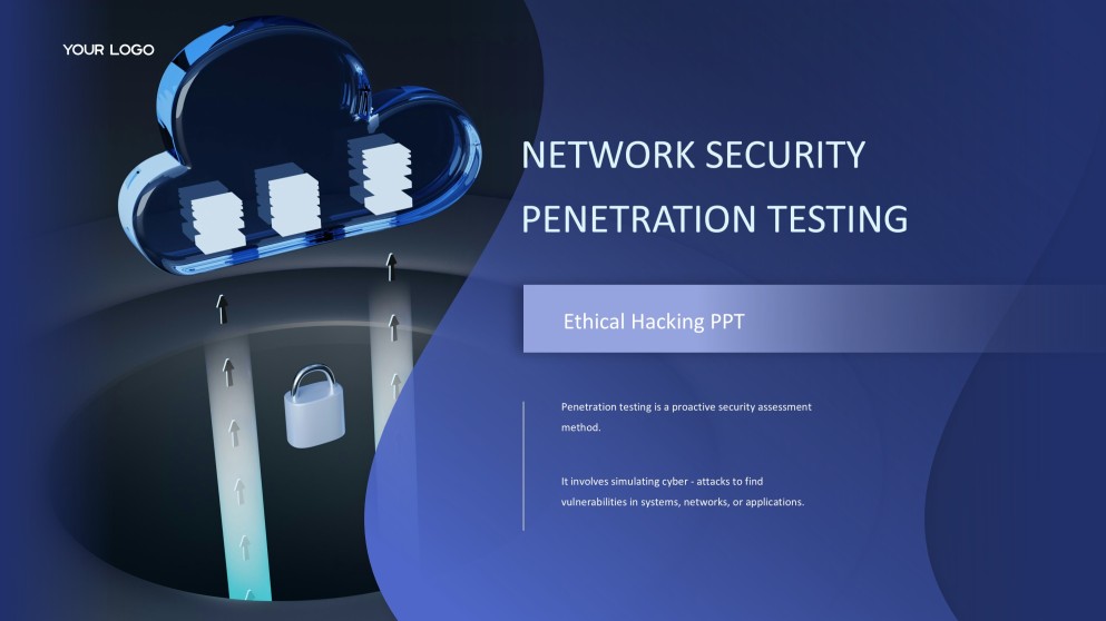 Plantilla PPT de Hacking Ético de Ciberseguridad Azul con Elegantes Iconos 3D