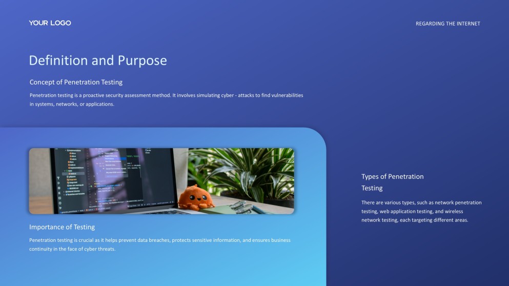 Plantilla PPT de Hacking Ético de Ciberseguridad Azul con Elegantes Iconos 3D