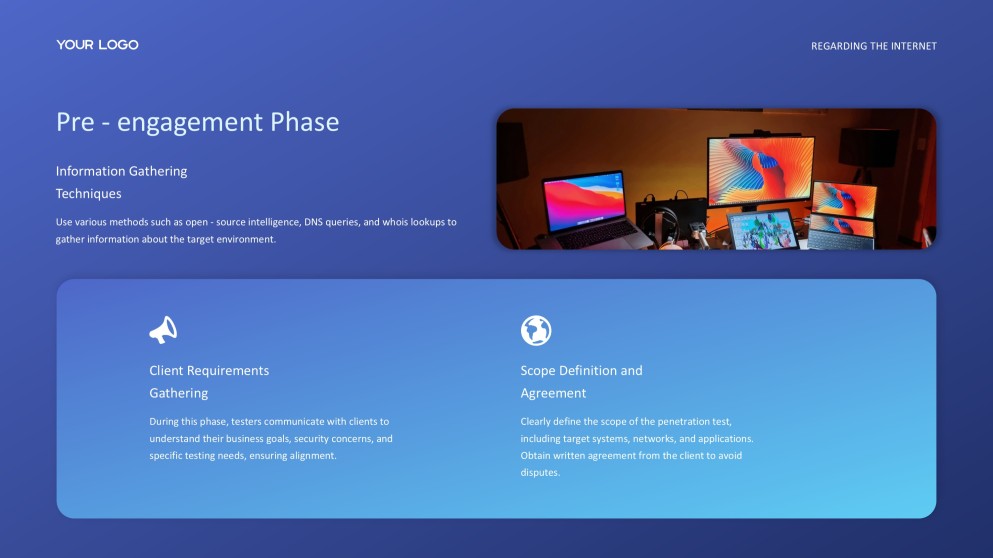 Plantilla PPT de Hacking Ético de Ciberseguridad Azul con Elegantes Iconos 3D