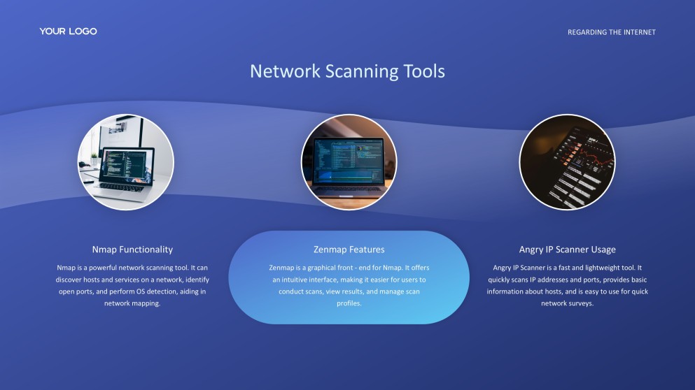 Plantilla PPT de Hacking Ético de Ciberseguridad Azul con Elegantes Iconos 3D