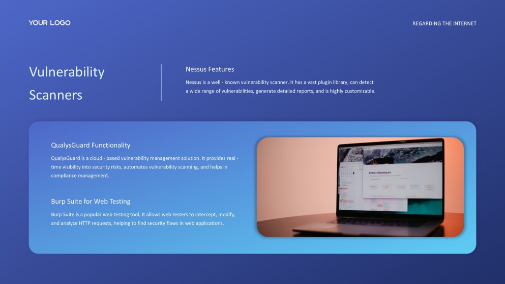 Plantilla PPT de Hacking Ético de Ciberseguridad Azul con Elegantes Iconos 3D