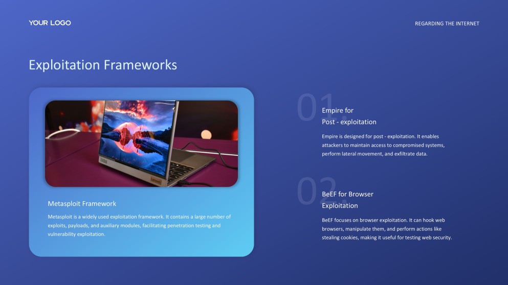 Plantilla PPT de Hacking Ético de Ciberseguridad Azul con Elegantes Iconos 3D