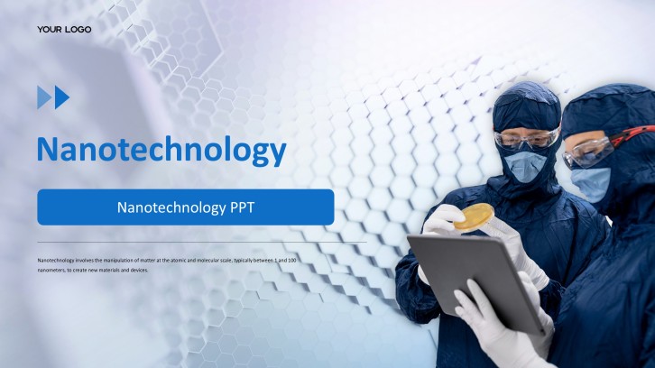 学生と教師のための水色ハイテク3DナノテクノロジーPPTプレゼンテーション