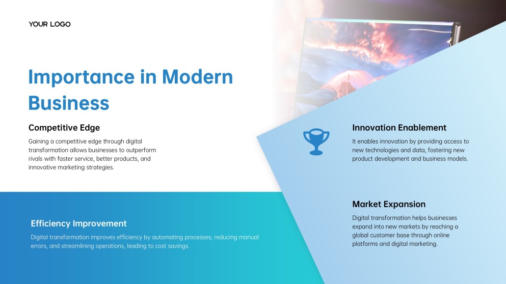 ブルークリーンテックミニマリストデジタルトランスフォーメーションPPTテンプレート