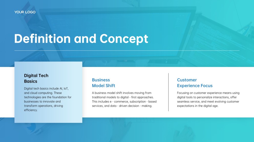 ブルークリーンテックミニマリストデジタルトランスフォーメーションPPTテンプレート