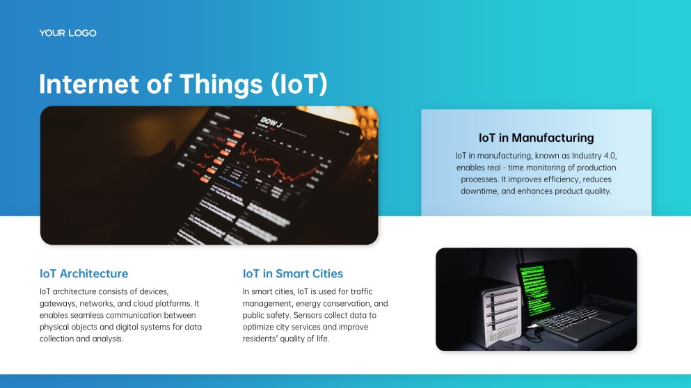 ブルークリーンテックミニマリストデジタルトランスフォーメーションPPTテンプレート