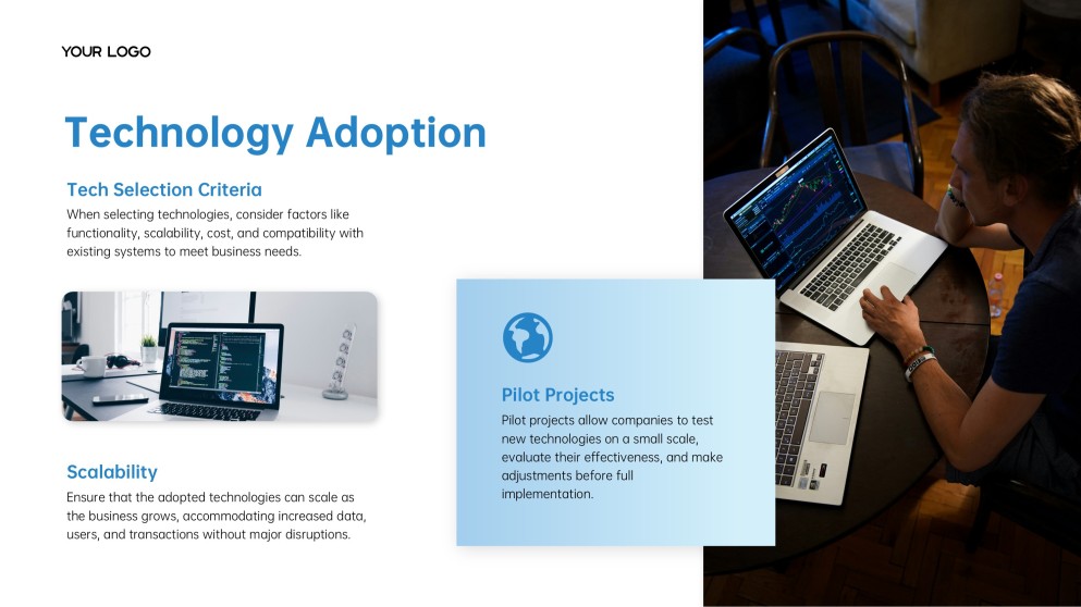 ブルークリーンテックミニマリストデジタルトランスフォーメーションPPTテンプレート