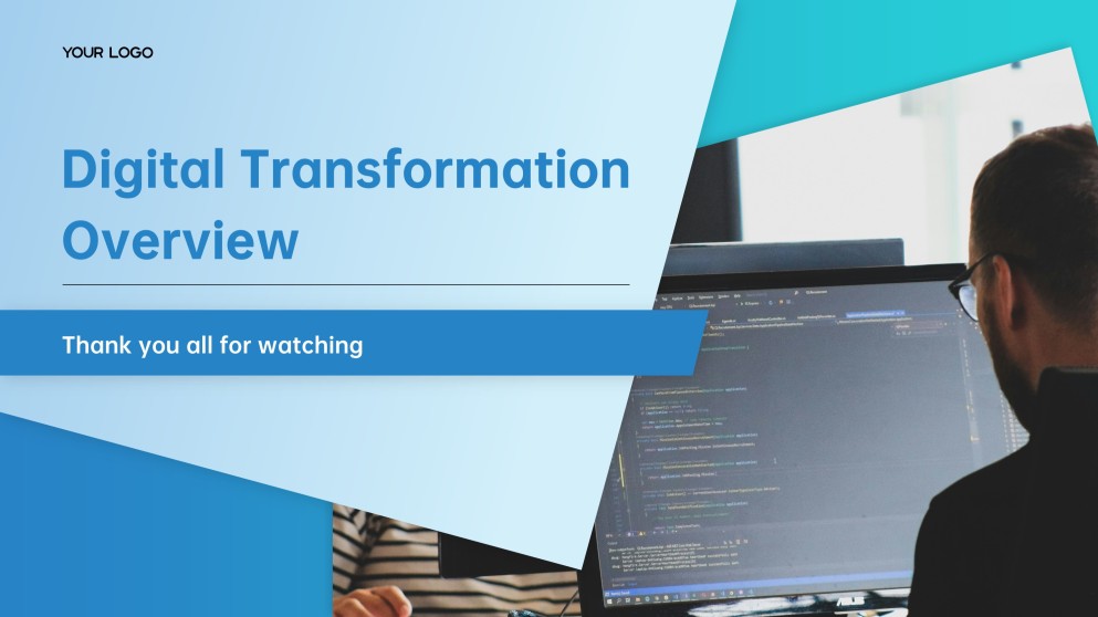 ブルークリーンテックミニマリストデジタルトランスフォーメーションPPTテンプレート